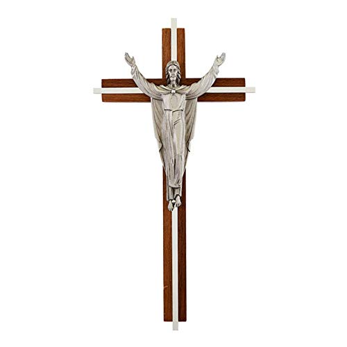 Christian Brands Creative Brands JC-2536-E Risen Christ Cross with Nickle Plated Inlay, 10-inch Height, Walnut and Pewter
