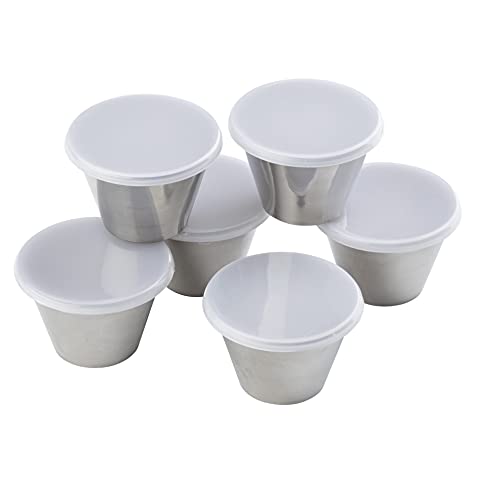 Tablecraft 5 oz Round Stainless Steel Ramekins, Pack of 6 with Clear Lids