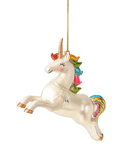 Ganz Midwest CBK Rainbow Glitter Unicorn Ornament with a Star Cutie Mark, Glass, MX180361