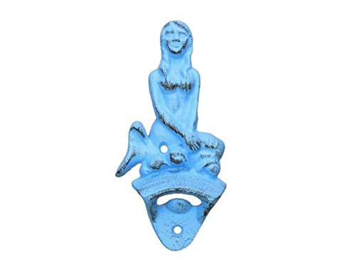 Hampton Iron Rustic Light Blue Cast Iron Wall Mounted Mermaid Bottle Opener