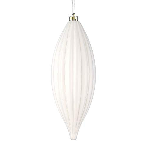 Vickerman 8" Shiny Line Finial Ornament, Shatterproof Plastic, Holiday Christmas Tree Decoration, 4 Pack, White