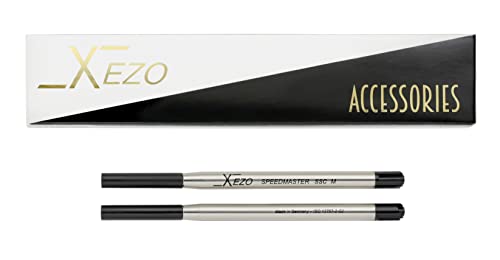 Xezo Speedmaster Black SSC-M Standard Ballpoint Refills, Pack of 2. Medium to Fine Stroke Width. Made in Germany