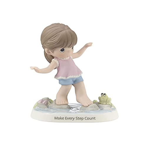 Precious Moments Girl Walking Across Stream with Stepping Stones Figurine - Brunette