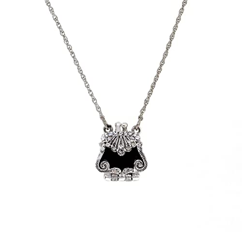 1928 Jewelry Silver Tone with Crystal Accents Purse Locket Necklace 18 in