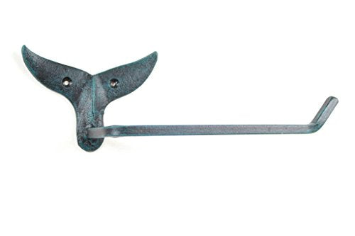 Hampton Iron Rustic Silver Cast Iron Whale Tail Towel Holder 7.5" - Sea Life Wall Decor - Co