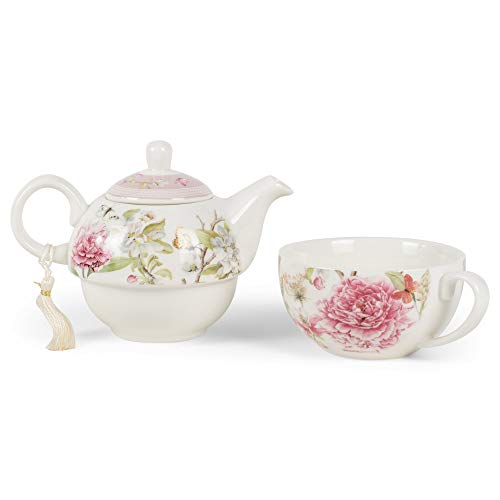 Delton Products 8149-6 Porcelain Tea for One, Pink Peony, 5.8 inch