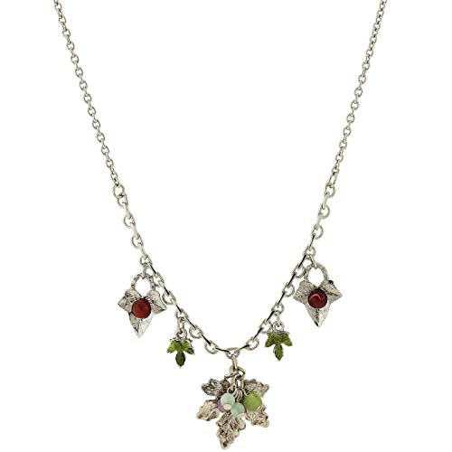 1928 Jewelry Green And Purple Accent Grape Leaf Drop Necklace 16" + 3" Extender