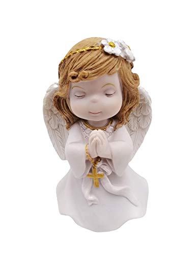Comfy Hour Faith and Hope Collection Brown Hair Praying Girl Angel with Rosary Figurine, Keepsake, My First Communion, Polyresin