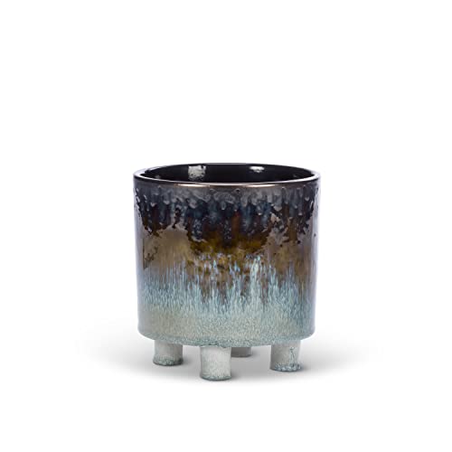 Abbott Collection  27-MOORE-544-SM Small Ombre Glaze Planter with Feet, Blue/Bronze