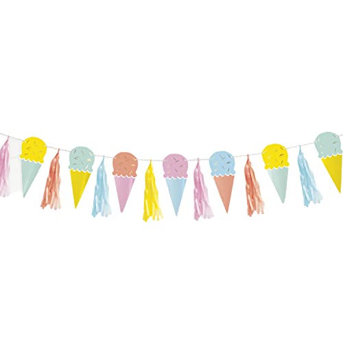 Unique Industries Unique 16750 Paper Garland with Tassels-1.82 m-Pastel Ice Cream Summer Party-1 Count (Pack of 1), Multicolour