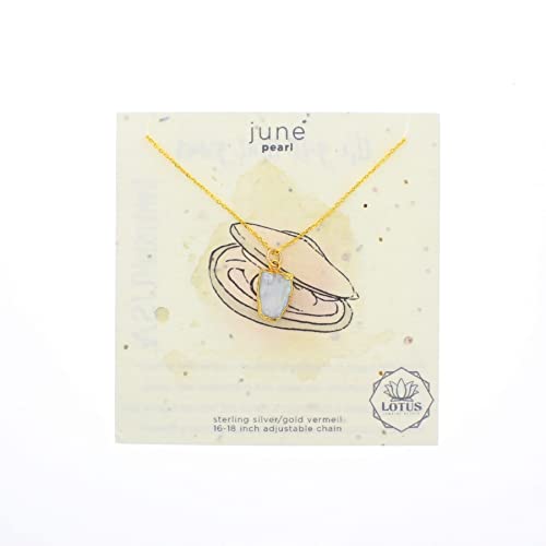 Lotus Jewelry Studio Gold Birthstone Mineral Card Necklace (June, Pearl)