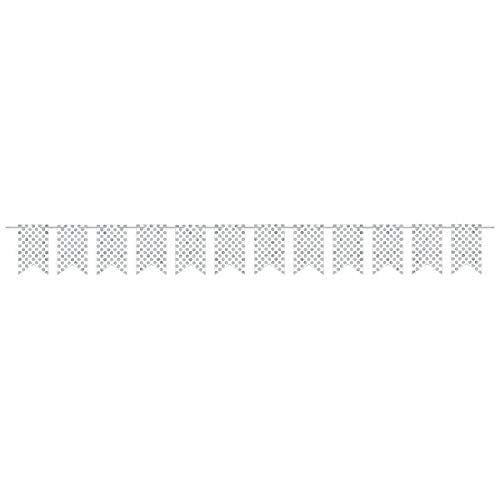 Amscan Hot Stamp Dots Design Pennant Party Banner 7" X 4 1/4" - White with Silver