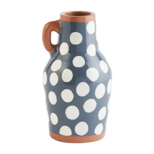 Mud Pie Dot Vase, Blue, 8.50" x 3.75", Terracotta