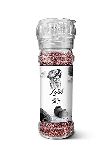 LUNN Natural Fine Grain Black Salt (Kala Namak) | 4.24 Oz (120 Gm) | With Salt Glass Grinder | Rich in Minerals, Pure Unrefined Salt | NON-GMO | Gluten Free, Vegan