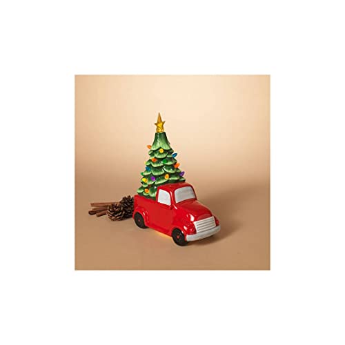 Gerson 2598100 Lighted Ceramic Truck with Christmas Tree, Battery Operated, 10-inch Height