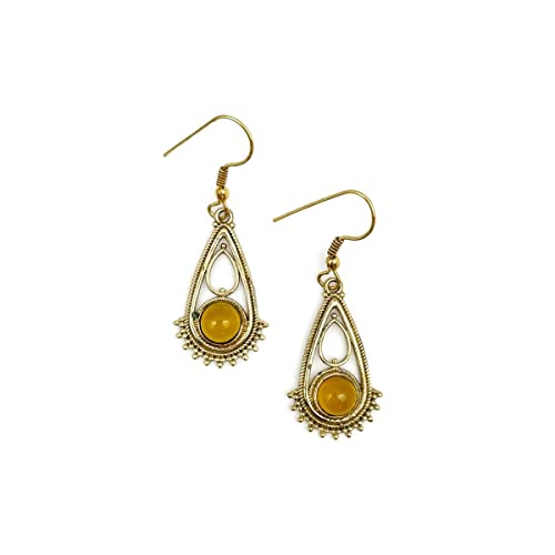 Anju Tanvi Earrings with Semiprecious Yellow Agate Stone for Women, Gold-Plated