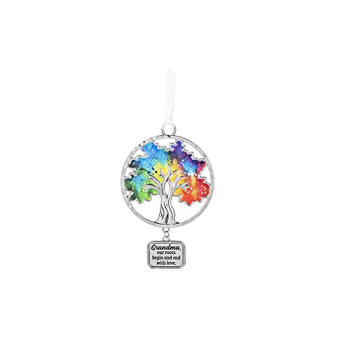 Ganz Grandma, our roots begin and end with love Ornament, Zinc, Epoxy, 2.38 Inches Width, 3.13 inches Height, Silver