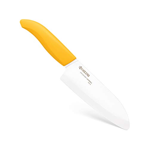 Kyocera Advanced Ceramic Revolution Series 5-1/2-inch Santoku Knife, Yellow Handle, White Blade