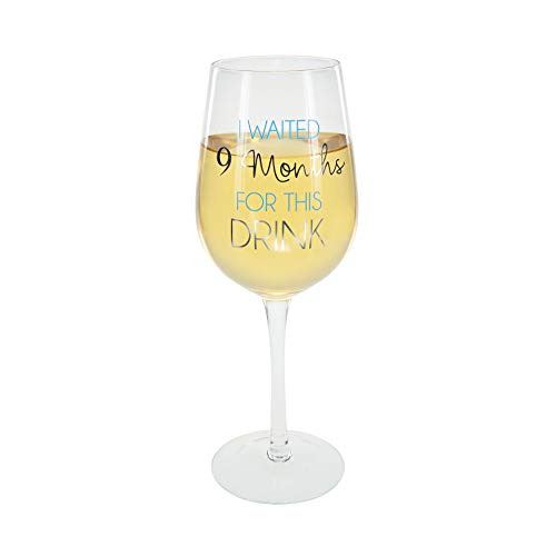 Pavilion Gift Company 61165 I Waited 9 Months For This Drink 16 Oz Funny New Mom Blue Stemmed Wine Glass