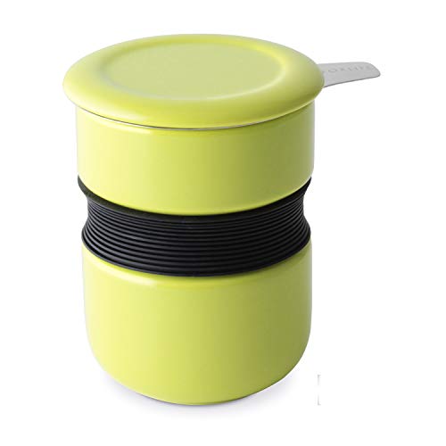 FORLIFE Curve Asian Style Tea Cup with Infuser and Lid 12 ounces, Lime