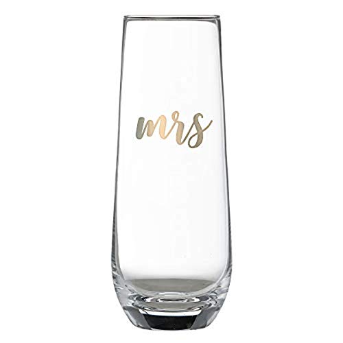 Blue Sky Clayworks Lillian Rose Gold Mrs. Stemless Champagne Glass, 1 Count (Pack of 1), Clear