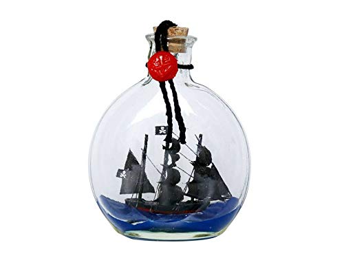 Hampton Iron Black Bart's Royal Fortune Model Ship in a Glass Bottle 4" - Pirate Decor - Mod