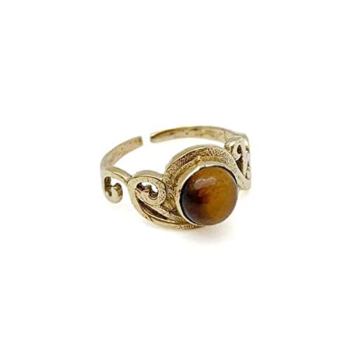Anju Tanvi Ring with Semiprecious Tiger Eye Stone for Women, Gold-Plated