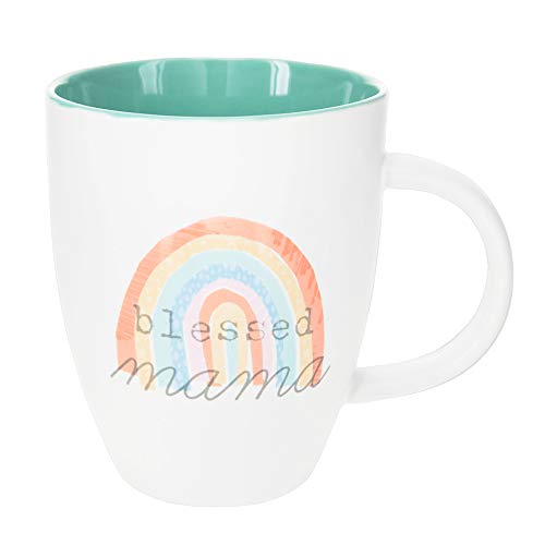 Pavilion Gift Company 61200 Blessed Mama Mama-20 Oz Stoneware Rainbow Baby Coffee Cup Mug, 20 oz, White