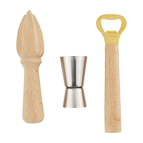 Mud Pie Margarita Cocktail Set, Juicer Jigger 2.75", Bottle Opener 6.5", 50, Tan