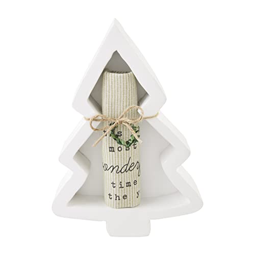 Mud Pie Paulownia Tree Shaped Bowl and Towel Set, White, 13" x 9