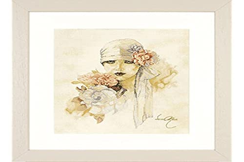 Vervaco Lanarte Sara Moon Lady With Pink Flower Cross Stitch Kit