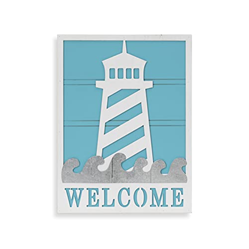 Gerson International 2631210 Wood Welcome Lighthouse Design Wall Sign, 15.75-inch Height