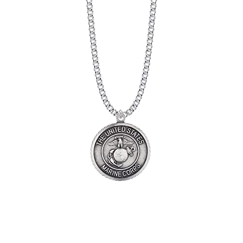 True Faith Jewelry United States Marine Corps Medals, Pendant Necklace With 24 Inch Stainless Steel Chain Rhodium Plated, Gifts For Men 1-1/8‚Äö√Ñ√π Sterling Silver