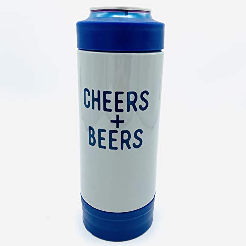 Boston Warehouse Cheers Convertible Travel Tumbler and Beer Can Cooler, 16oz, Grey and Navy