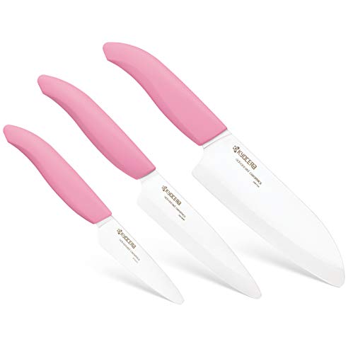 Kyocera FK-3PC-SE 3Piece Advanced ceramic Revolution Series Knife Set, Blade Sizes: 5.5", 4.5", 3", Pink