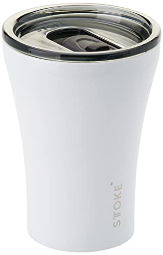 Sttoke Leakproof Shatterproof Ceramic Reusable Coffee Cup Insulated Drinking Tumbler, 8 oz, Angel White
