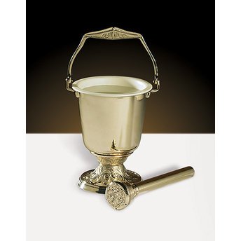 Christian Brands Religious Supply Embossed Holy Water Pot with Sprinkler Set