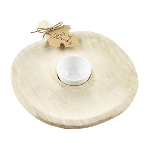 Mud Pie Paulownia Pumpkin Chip and Dip Set,5.25" x 13" dia , Natural