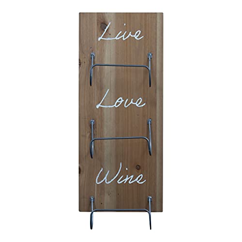 Foreside Home & Garden Three Bottle Live Love Wood Wall Mount Wine Rack, 10 x 5 x 25.5, Natural