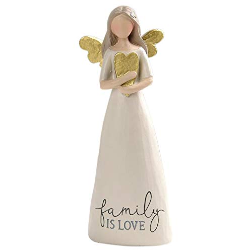 Blossom Bucket Family is Love Heart Soft Cream 6 inch Resin Stone Collectible Angel Figurine