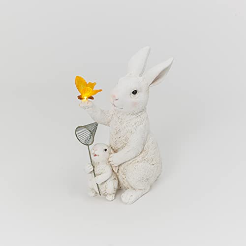 Gerson International 2631690 Battery Operated Lighted Resin Mother and Baby Bunnies Catching Butterfly, 12.2-inch Height