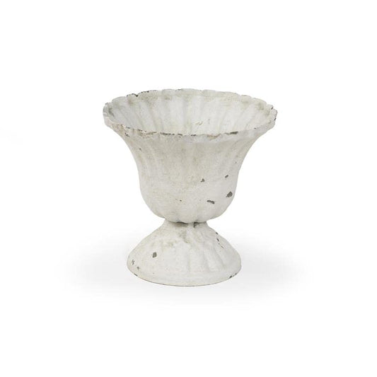 Blossom Bucket Chippy White Fluted Metal Container Planter, 4.75-inch Height, Indoor Outdoor Decoration