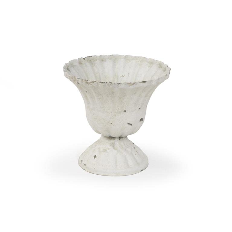 Blossom Bucket Chippy White Fluted Metal Container Planter, 4.75-inch Height, Indoor Outdoor Decoration