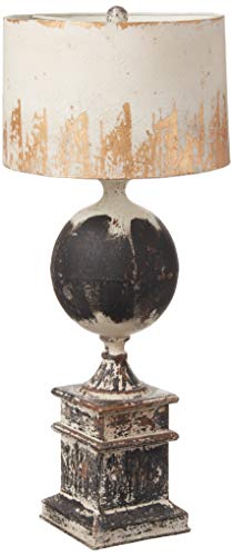 K&K Interiors 13970A 28 Inch Distressed Metal Square Base Lamp W/Ball and White Rustic Shade