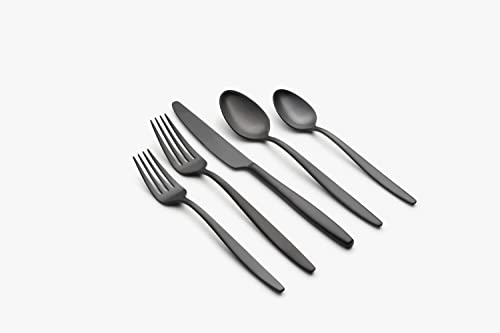 CAMBRIDGE Black Satin Nylah 20-Piece Flatware Set, Service for 4, 0