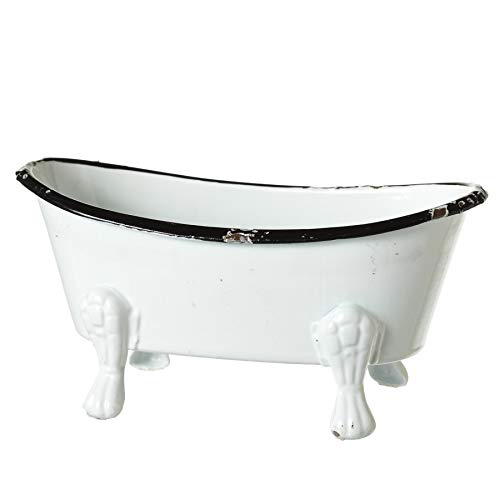 Ganz Midwest-CBK Black and White Bathtub Enamelware Soap or Scrubby Holder 5.5 Inches