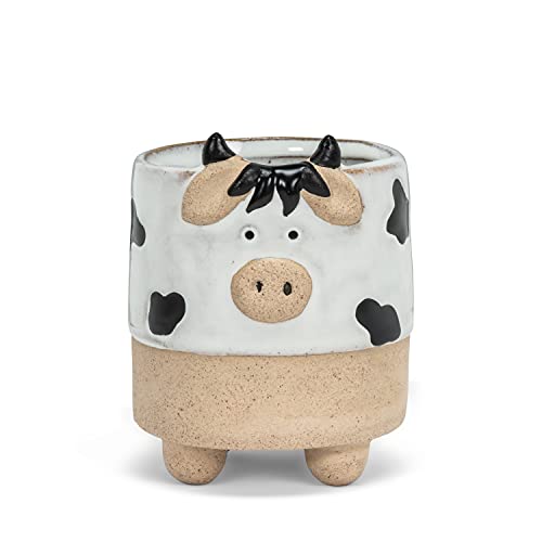 Abbott Collection  27-CRITTER-826-SM Small Cow on Legs Planter, White/Black