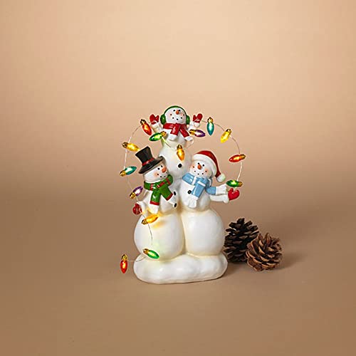 Gerson 2603920 Battery Operated Lighted Resin Snowman Family with Light String 8.7" H