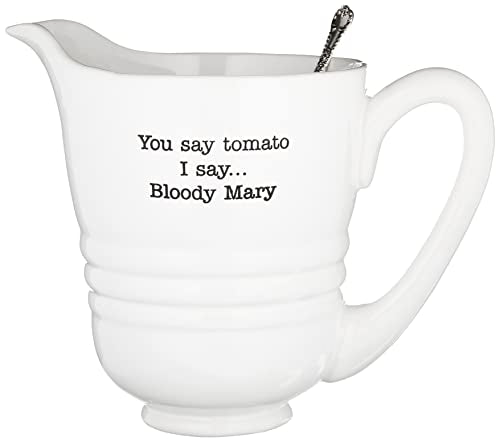 Mud Pie Ceramic Bloody Mary Pitcher Set, White, 80 Ounce