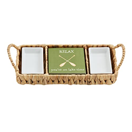 Mud Pie Hyacinth Napkin Serving Set, Brown, 12-inch